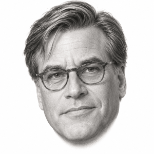 AI-assisted pencil head portrait of Aaron Sorkin