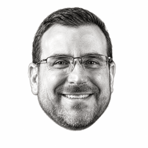 Pencil head portrait of Adam Mossoff