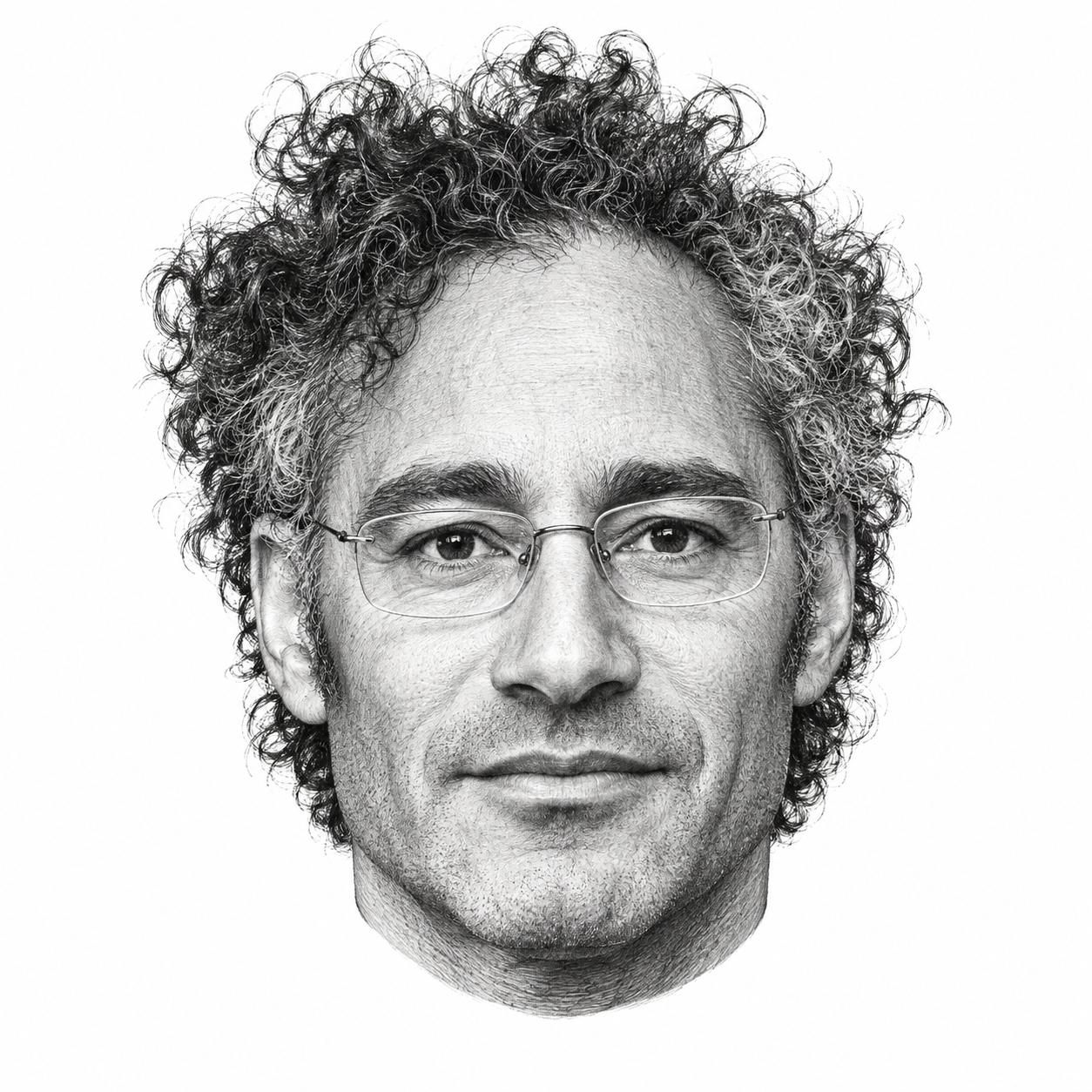 AI-generated head-only illustration of Alex Karp