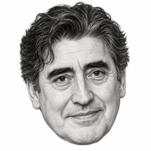 Head-only graphite portrait of Alfred Molina