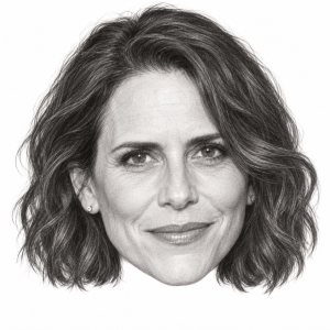 Head-only graphite portrait of Amy Landecker