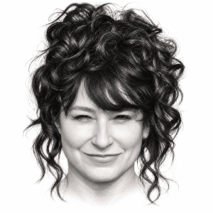 AI-assisted pencil portrait of Amy Sherman-Palladino