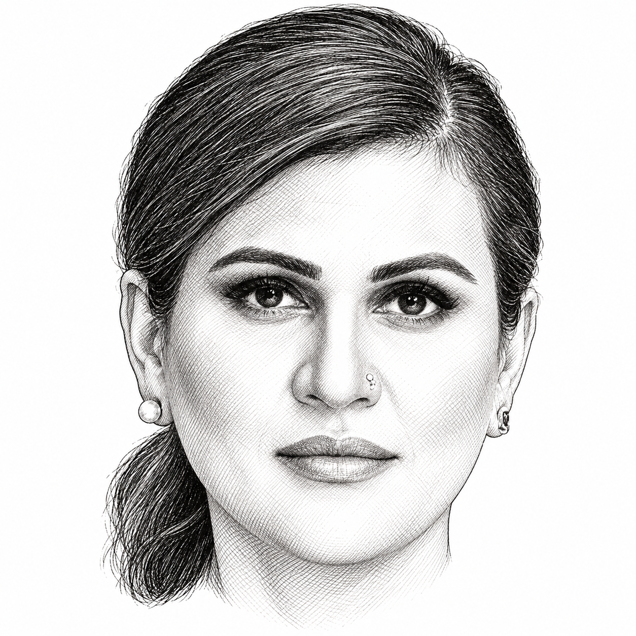 Black-and-white illustration of Anila Ali