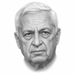 AI-generated pencil portrait of Ariel Sharon