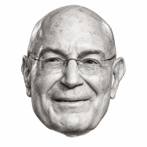 AI-assisted head-only pencil portrait of Arnon Milchan
