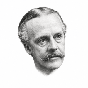 AI-assisted head-only pencil portrait of Arthur Balfour
