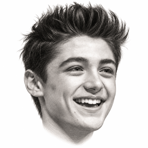 AI-assisted head-only pencil portrait of Asher Angel