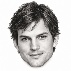 AI-assisted pencil portrait of Ashton Kutcher