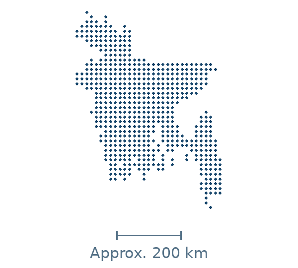 Blue dotted country map of bangladesh
