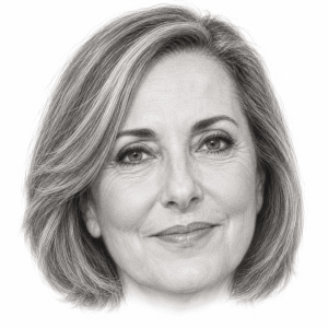 AI-assisted pencil head portrait of Barbara Palombelli