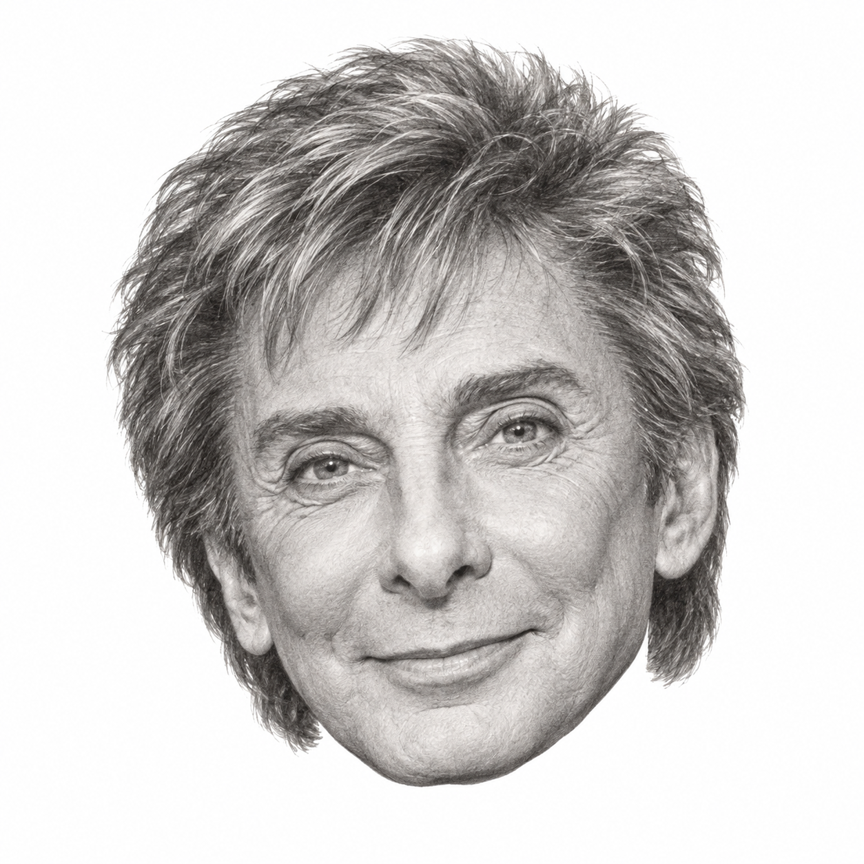 AI-generated head-only pencil portrait of Barry Manilow