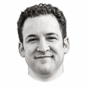 AI-assisted head-only pencil portrait of Ben Savage
