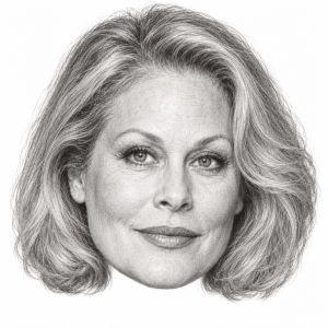 Head-only graphite portrait of Beverly D’Angelo