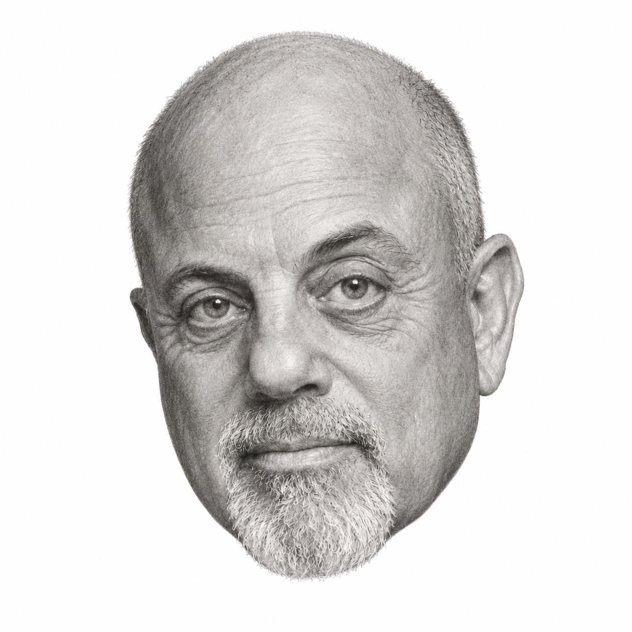 AI-generated head-only pencil portrait of Billy Joel