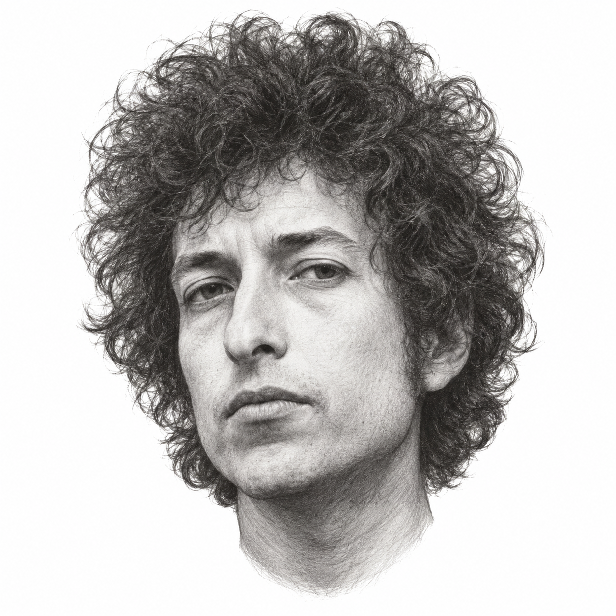 AI-generated pencil portrait of Bob Dylan
