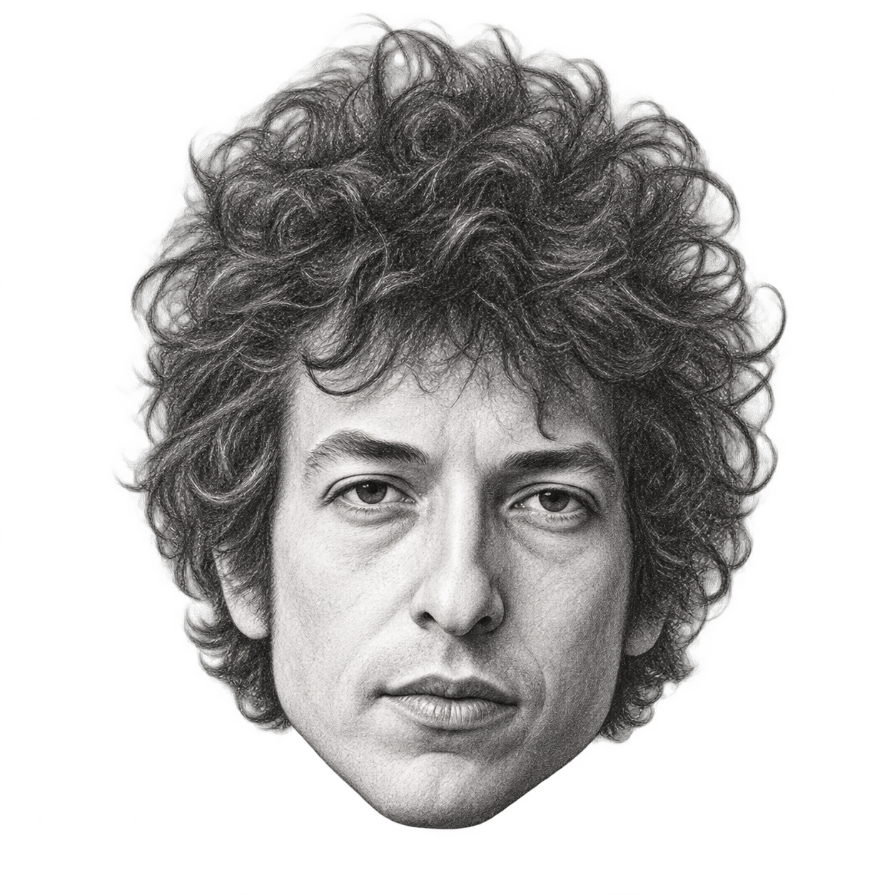 AI-generated pencil portrait of Bob Dylan