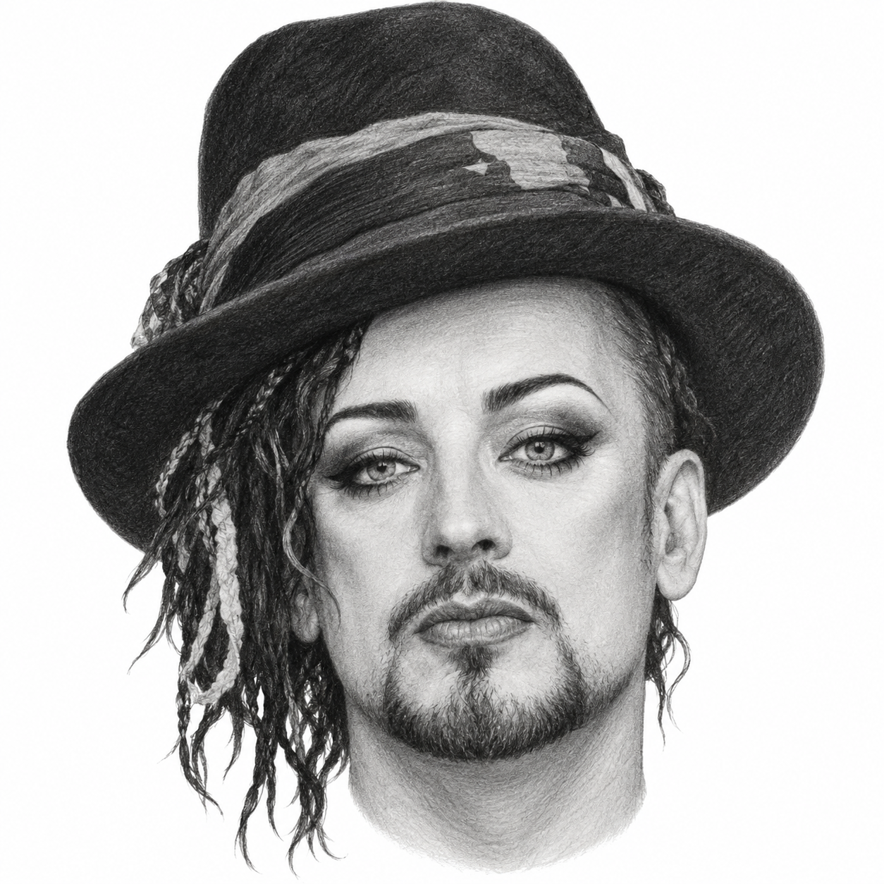 AI-generated pencil portrait of Boy George