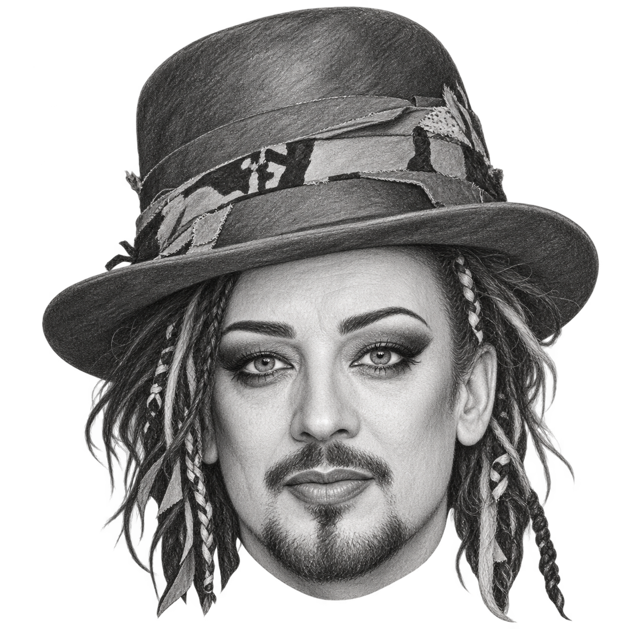 AI-generated pencil portrait of Boy George