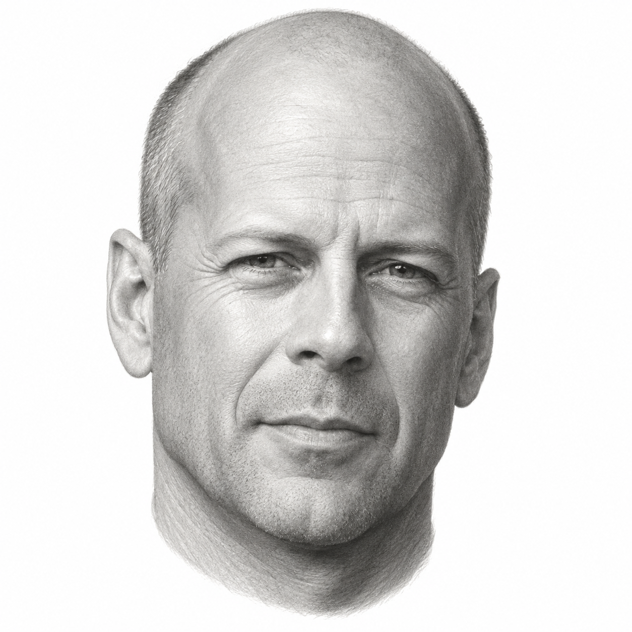 AI-generated pencil portrait of Bruce Willis