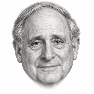 AI-assisted pencil head portrait of Carl Levin