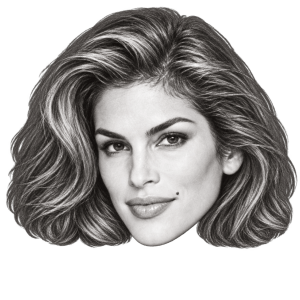 Head-only graphite portrait of Cindy Crawford