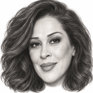 AI-assisted pencil head portrait of Claudia Raia
