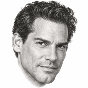 AI-generated pencil portrait of Cristián de la Fuente