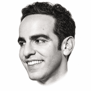 AI-assisted head-only pencil portrait of Dan Ahdoot