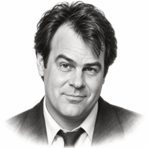 AI-assisted pencil portrait of Dan Aykroyd