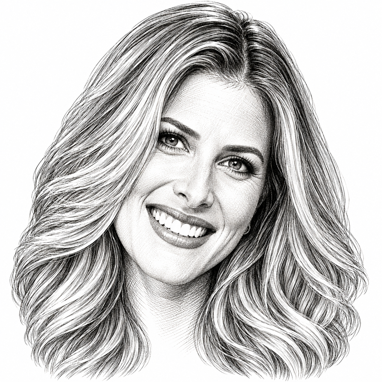 Black-and-white illustration of Dana Alexa