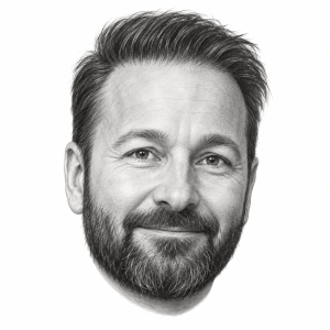 Pencil portrait illustration of Daniel Negreanu