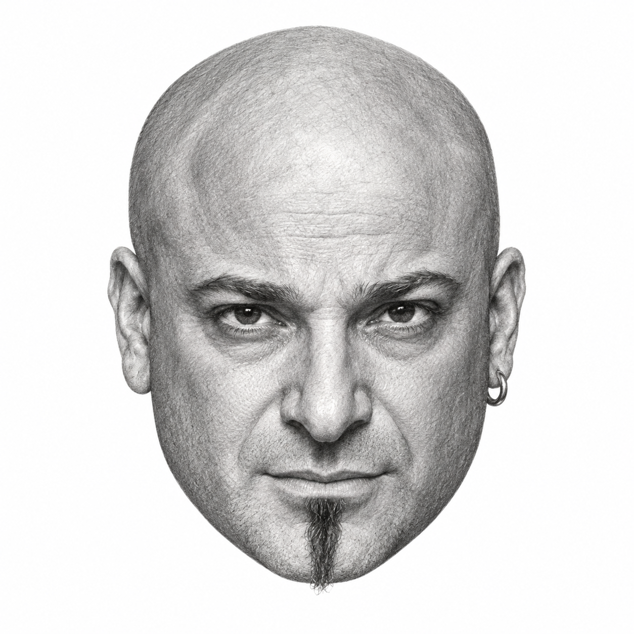 AI-generated head-only pencil portrait of David Draiman