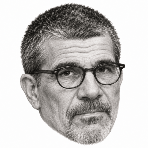 AI-assisted pencil portrait of David Mamet