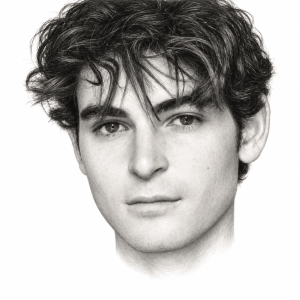 AI-assisted head-only pencil portrait of David Mazouz