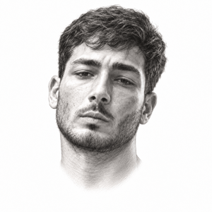 Pencil portrait illustration of Eviatar Ozeri