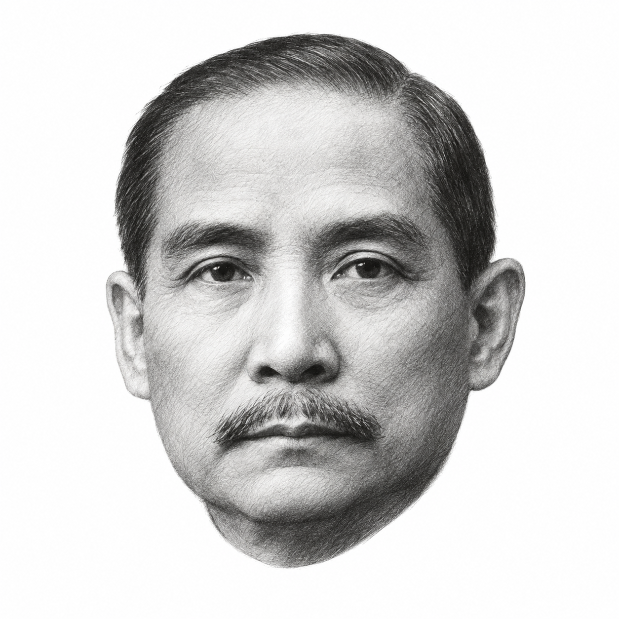 AI-assisted black-and-white pencil portrait of Sun Yat-sen