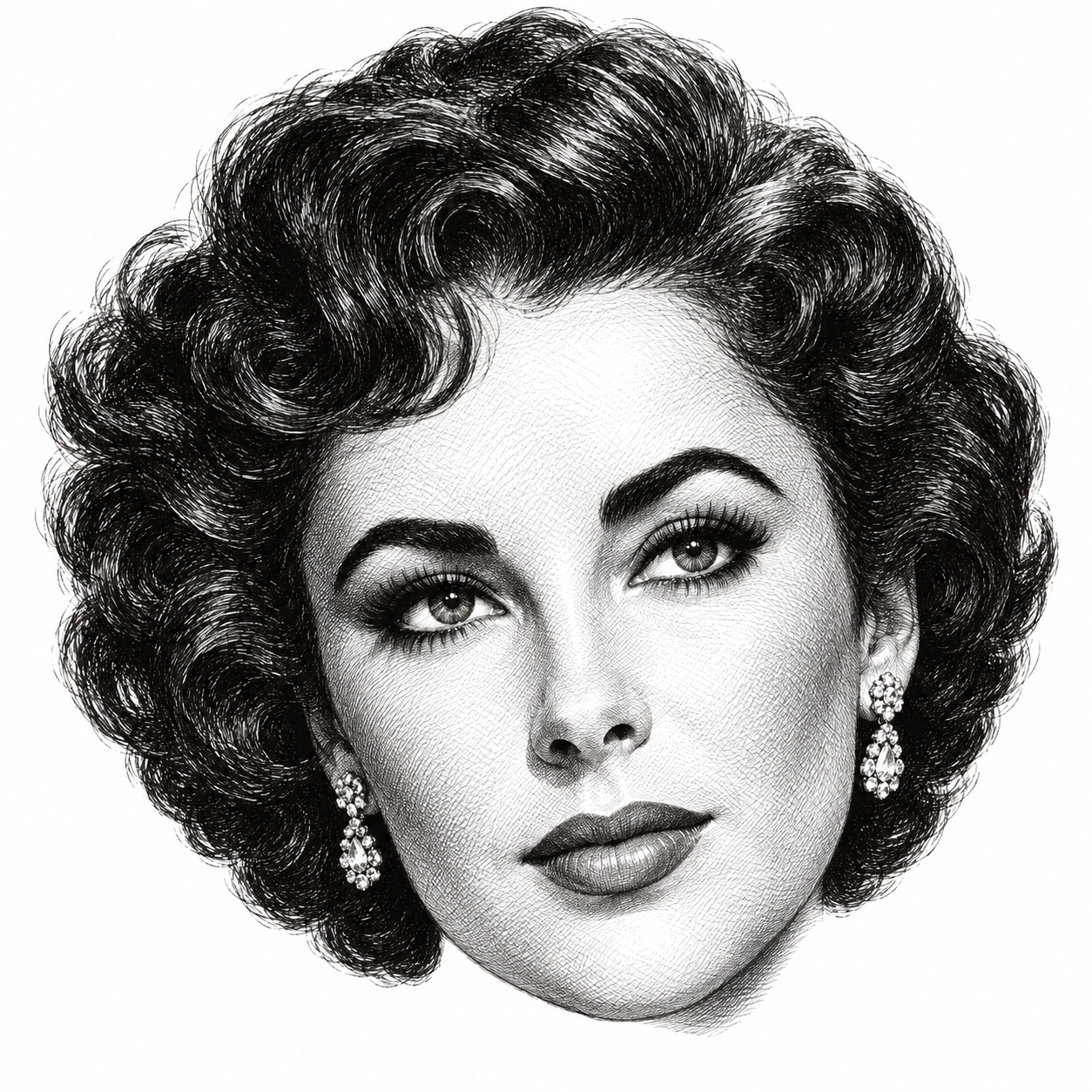 AI-generated head-only illustration of Elizabeth Taylor