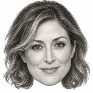 AI-generated head-only graphite portrait of Sasha Alexander