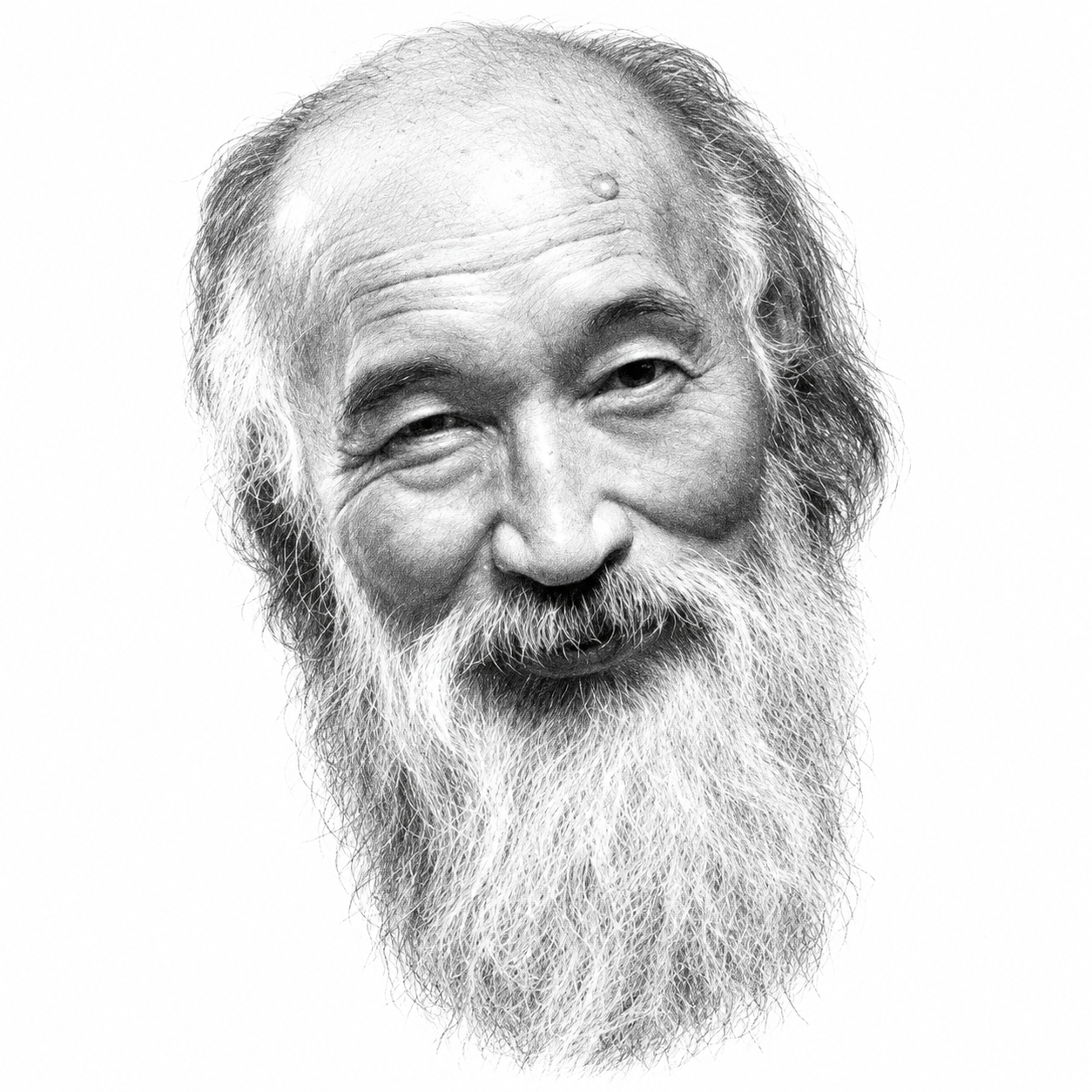 AI-assisted black-and-white pencil portrait of Ikuro Teshima