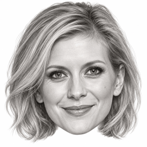 AI-generated head-only graphite portrait of Rachel Riley