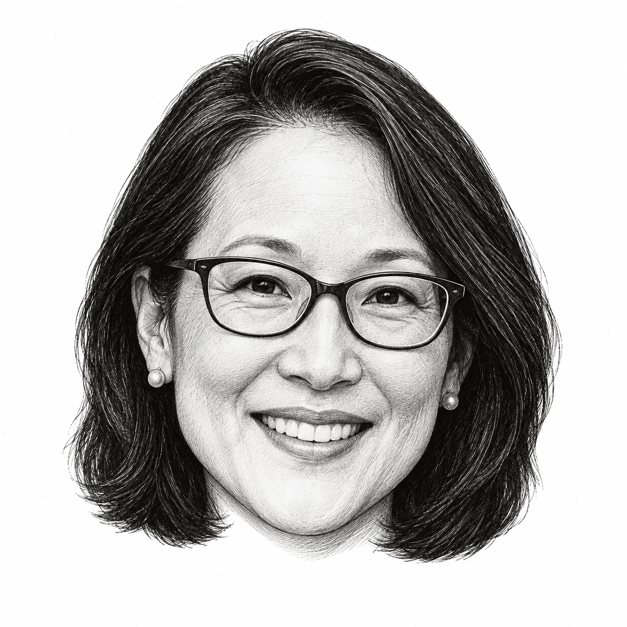 AI-generated head-only illustration of Angela Buchdahl