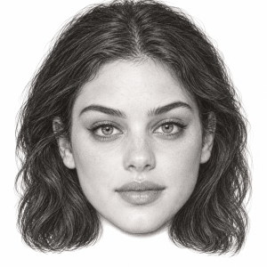 AI-generated head-only graphite portrait of Odeya Rush