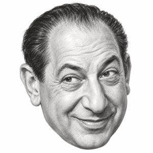AI-generated head-only graphite portrait of Henny Youngman