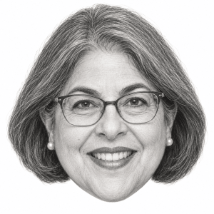 AI-generated head-only graphite portrait of Daniella Levine Cava
