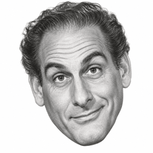 AI-generated head-only graphite portrait of Sid Caesar