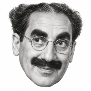 AI-generated head-only graphite portrait of Groucho Marx