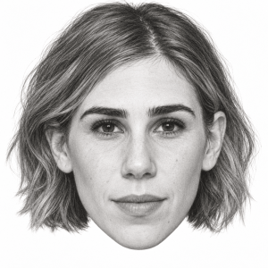 AI-generated head-only graphite portrait of Zosia Mamet