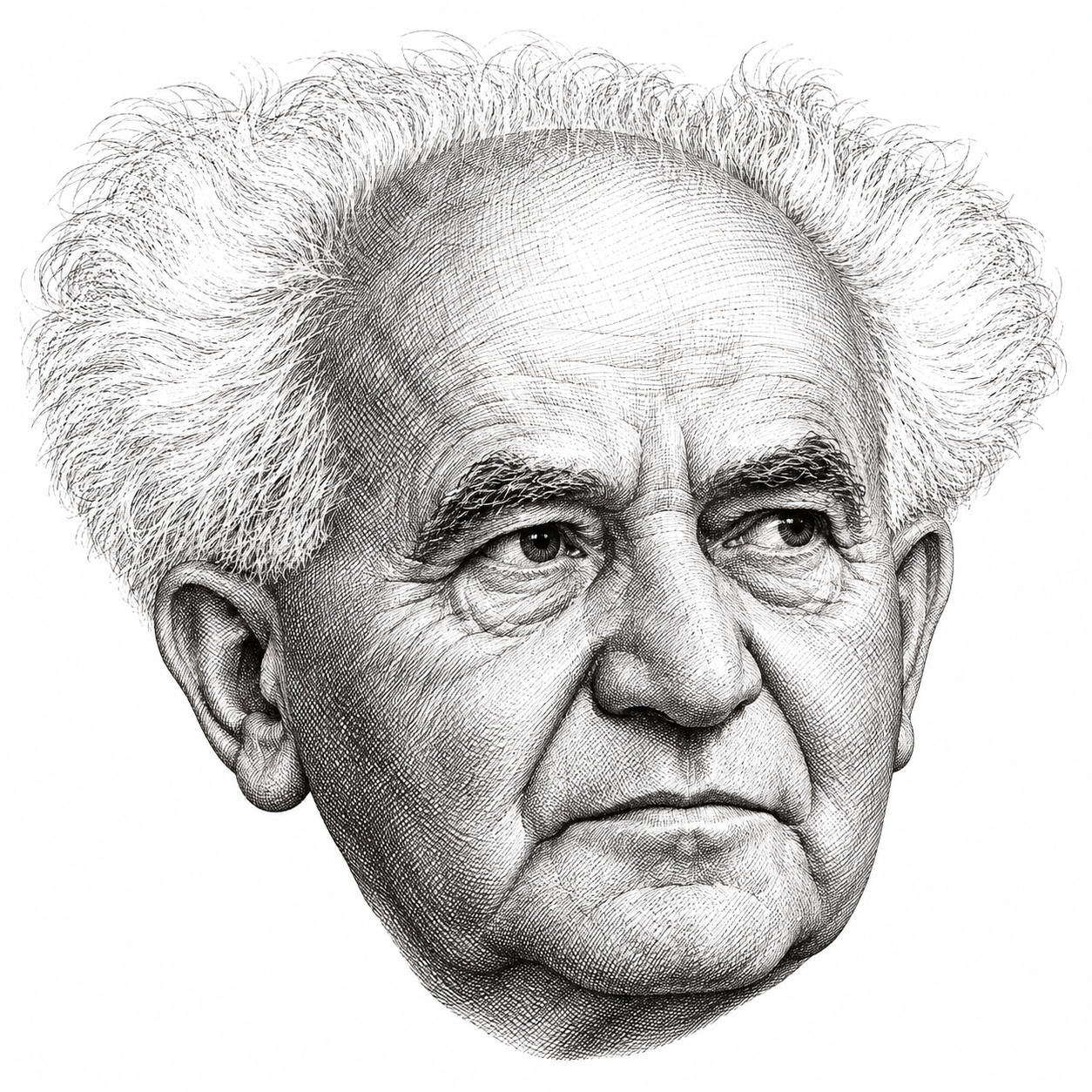 AI-generated head-only illustration of David Ben-Gurion