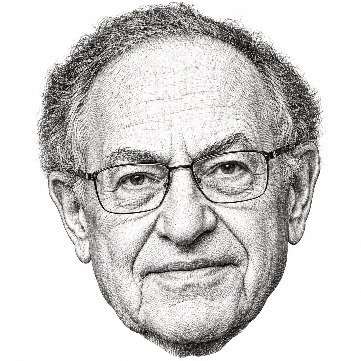 AI-generated head-only illustration of Alan Dershowitz