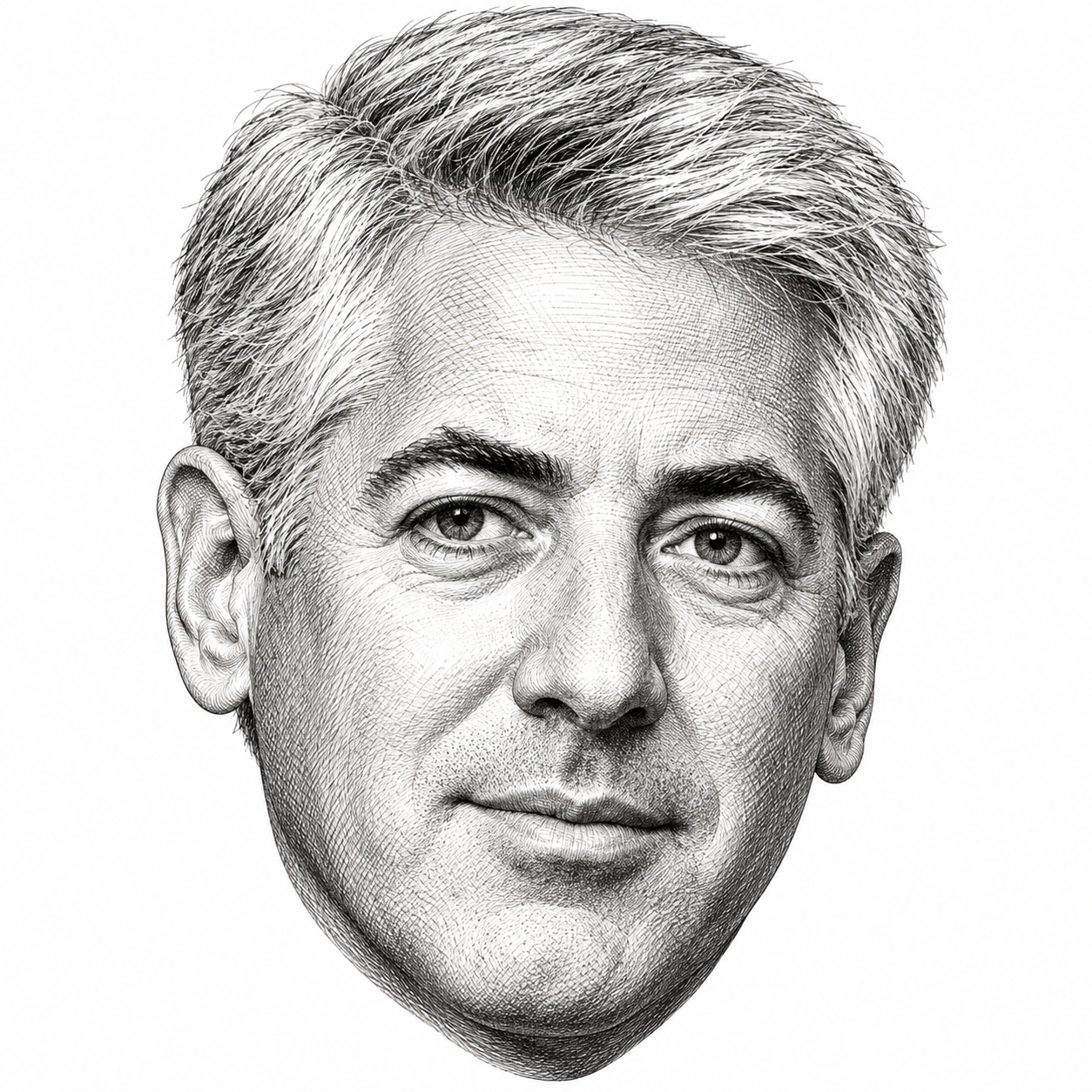AI-generated head-only illustration of Bill Ackman